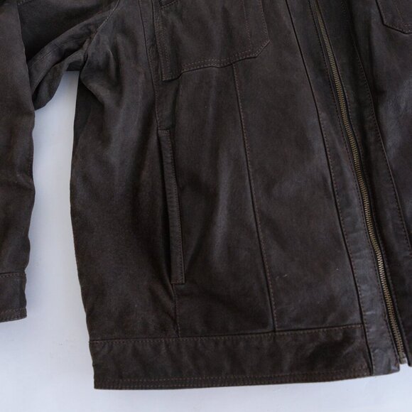 Vintage Danier Brown 100% Suede Leather Cotton Lined Zip Up Moto Jacket 2XL - Picture 7 of 15
